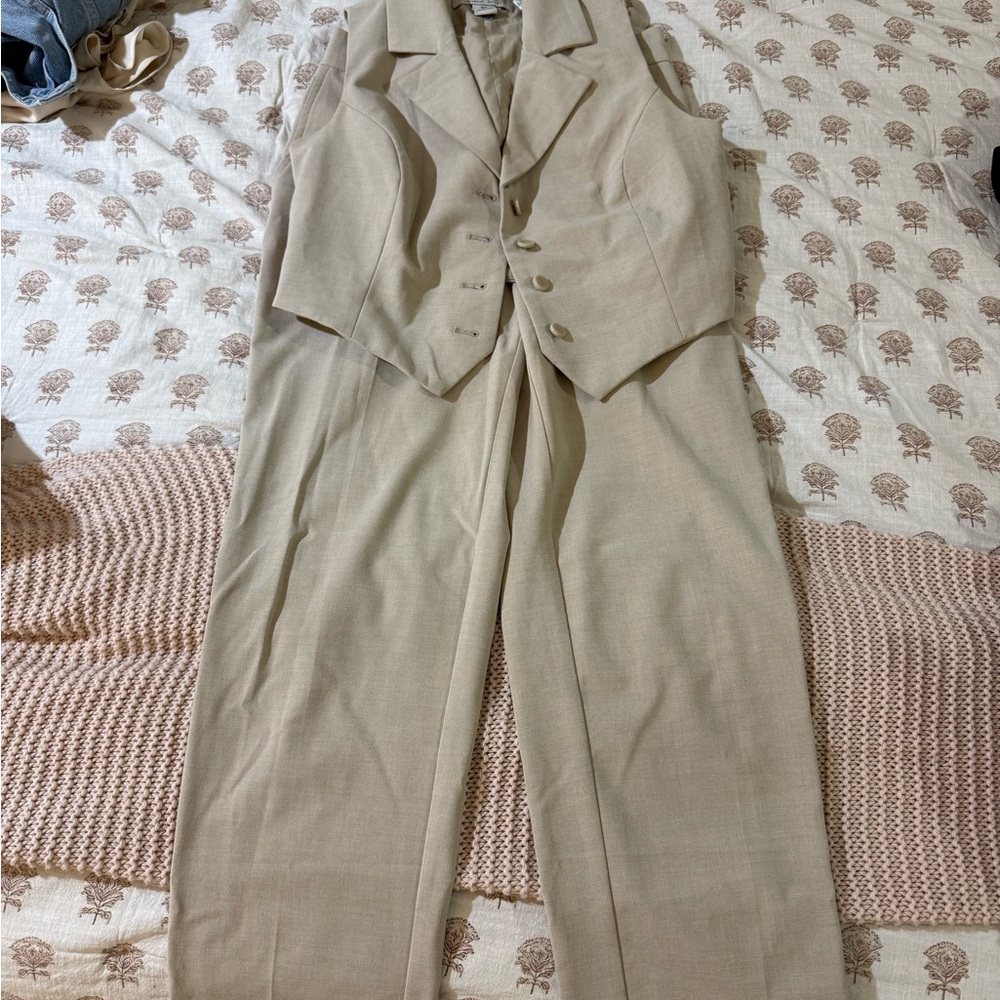 Rachel Zoe Beige Two-Piece Suit Set
